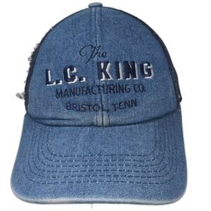 L.C. King Baseball Hat Blue Black Strapback OS USA Made Pointer Embroidered